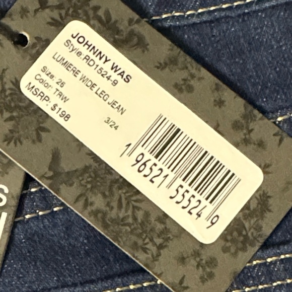 SASSON x JOHNNY WAS Lumiere Wide Leg Jean in True Blue Rinse Size 26 NWT 98 - Picture 12 of 12